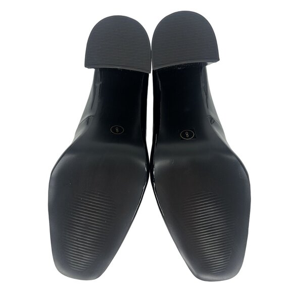 Steve Madden Black Patent Synthetic Leather Square Toe Chunky Block Heel Shoe 8M - Picture 6 of 7